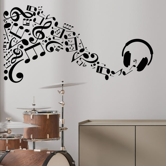 Vinyl Wall Decal Headphones Musical Notes Music Art Stickers Unique Gift (ig4134)