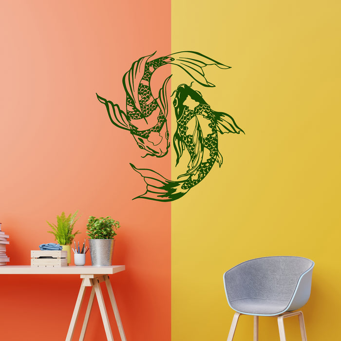 Koi Carp Fish Yin Yang Symbol Oriental Fishes Vinyl Wall Decal Stickers Unique Gift (1425ig)