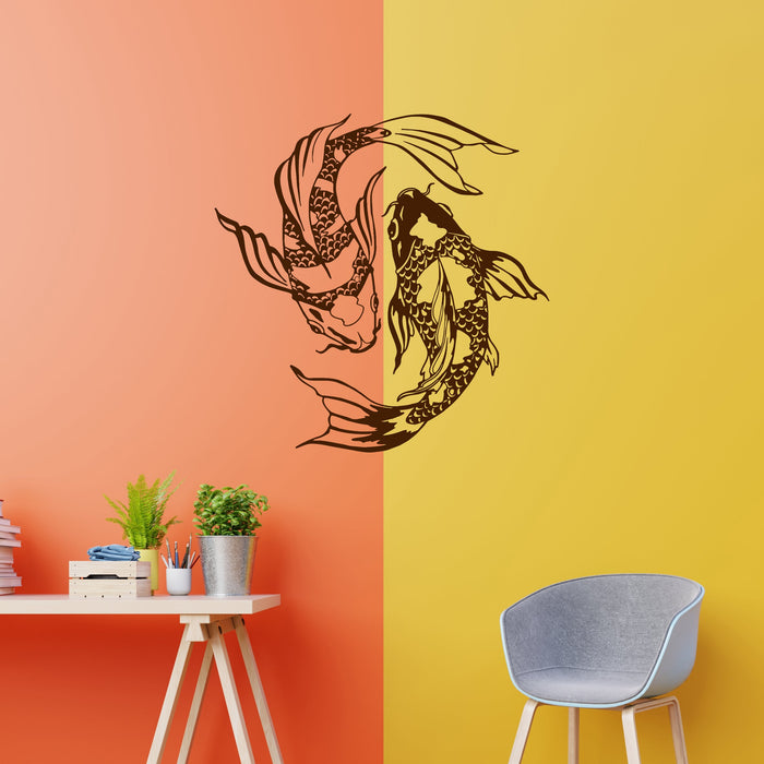 Sale Koi Carp Fish Yin Yang Symbol Oriental Fishes Vinyl Wall Decal Stickers Unique Gift (1425ig) S 11 in X 11.25