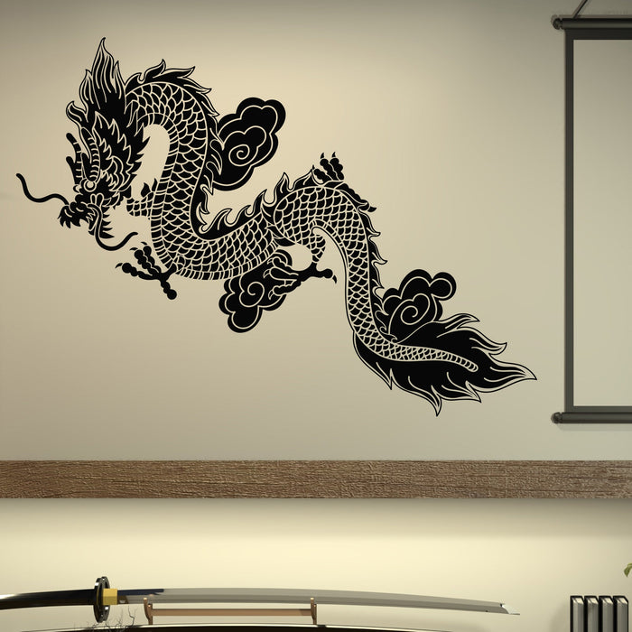 Sale Vinyl Wall Decal Chinese Flying Dragon Fantasy Asian Style Sticker Unique Gift 1358ig S 9.65 in X 22.5 in Dark Blue