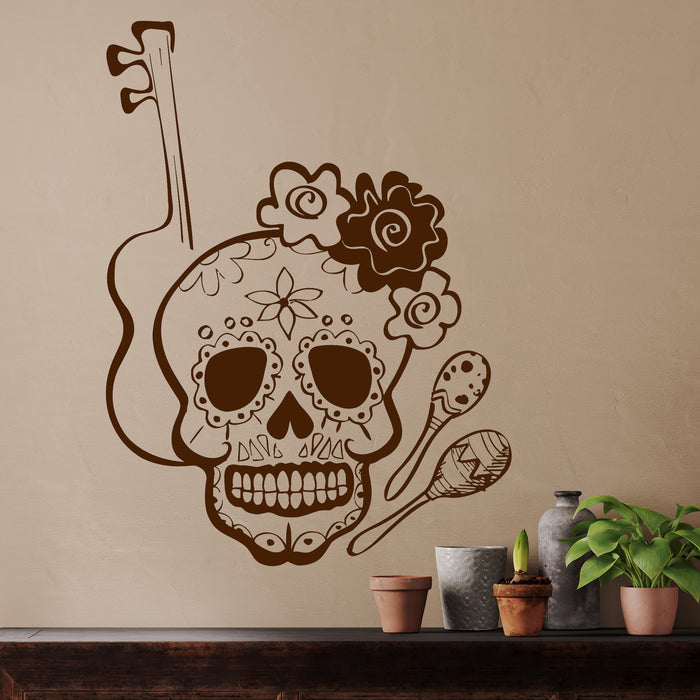 Vinyl Wall Decal Mexico Sugar Skull Mexican Musical Instruments Stickers Unique Gift (ig4277)