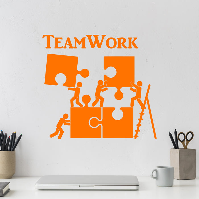 Vinyl Wall Decal Teamwork Motivation Decor for Office Worker Puzzle Stickers Unique Gift (1226ig)