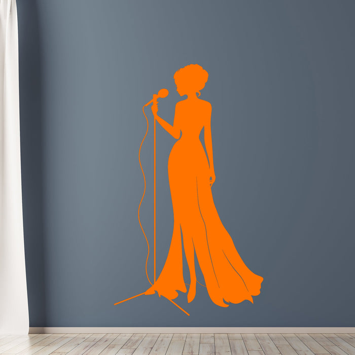 Sale Jazz Singer Woman Microphone Music Concert Vinyl Wall Decal Sticker Unique Gift (1063ig) S 11 in X 18.4 in