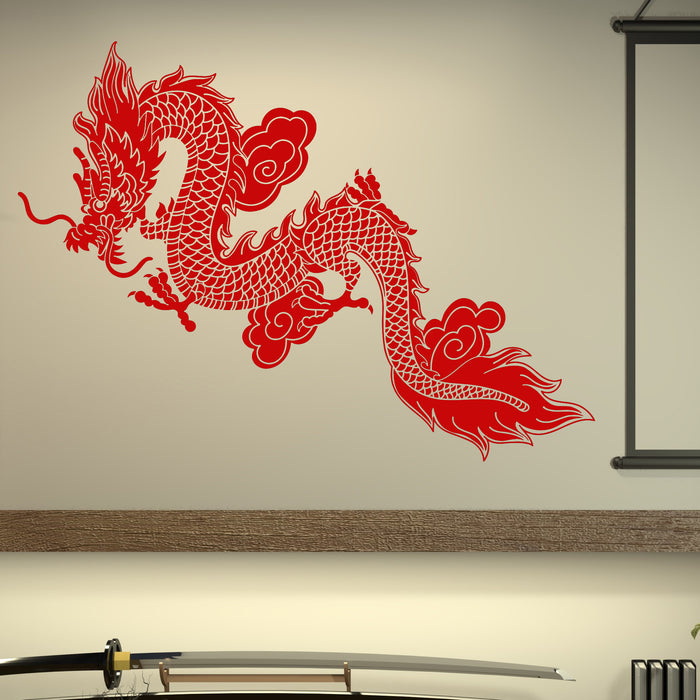 Vinyl Wall Decal Chinese Flying Dragon Fantasy Asian Style Stickers Unique Gift (1358ig)