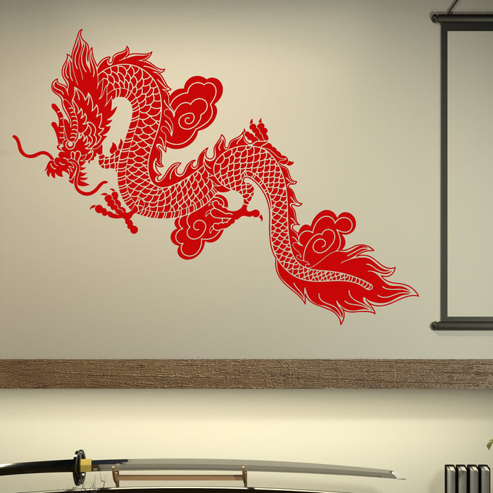 Sale Vinyl Wall Decal Chinese Flying Dragon Fantasy Asian Style Sticker Unique Gift 1358ig S 9.65 in X 22.5 in Dark Blue