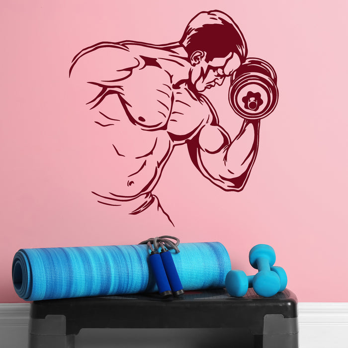 Vinyl Wall Decal Gym Fitness Bodybuilder Man Dumbbell Sports Stickers Unique Gift (ig3182)