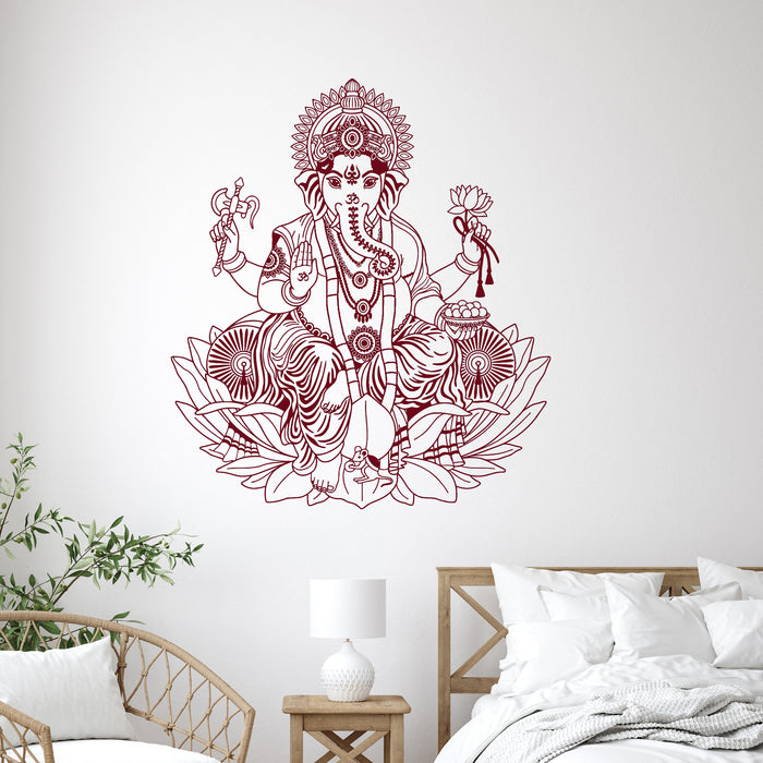 Vinyl Wall Decal Ganesha Lotus Hinduism God Hindu India Decor Stickers Unique Gift (ig3253)