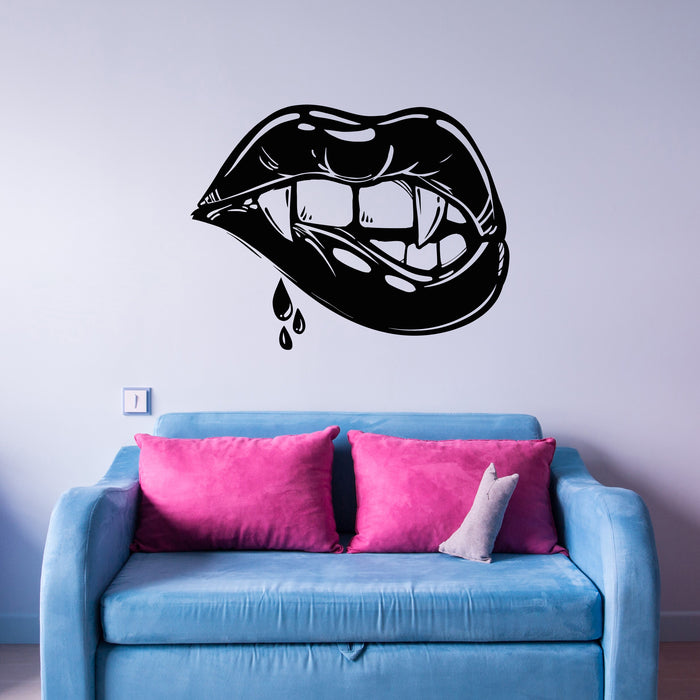 Vinyl Wall Decal Sexy Lips Vampire Fangs Girl Fantasy Halloween Stickers Unique Gift (859ig)