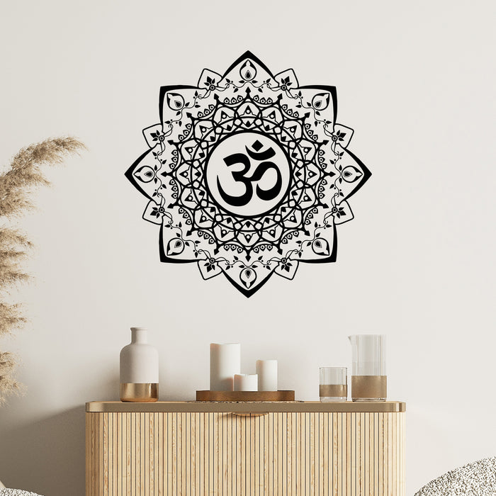 Vinyl Wall Decal Buddhism Mandala Ornament Om Bedroom Stickers Unique Gift (ig3513)