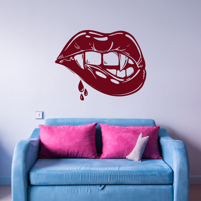 Vinyl Wall Decal Sexy Lips Vampire Fangs Girl Fantasy Halloween Stickers Unique Gift (859ig)