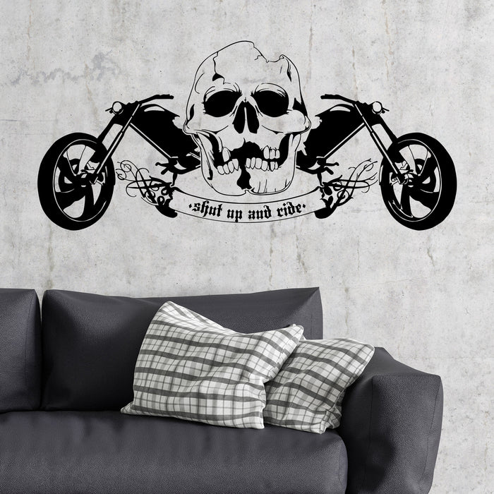 Vinyl Wall Decal Cool Skull Motorcycle Speed Biker Driver Garage Cruiser Sticker Unique Gift (658ig)