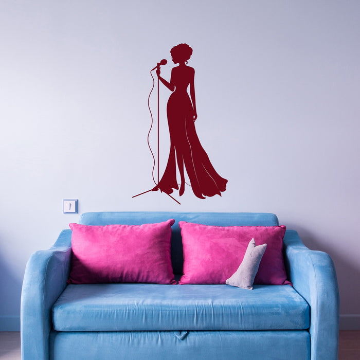 Sale Jazz Singer Woman Microphone Music Concert Vinyl Wall Decal Sticker Unique Gift (1063ig) S 11 in X 18.4 in