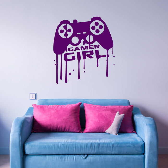 Vinyl Wall Decal Girl Gamer Video Game Teen Game Room Joystick Stickers Unique Gift (689ig)