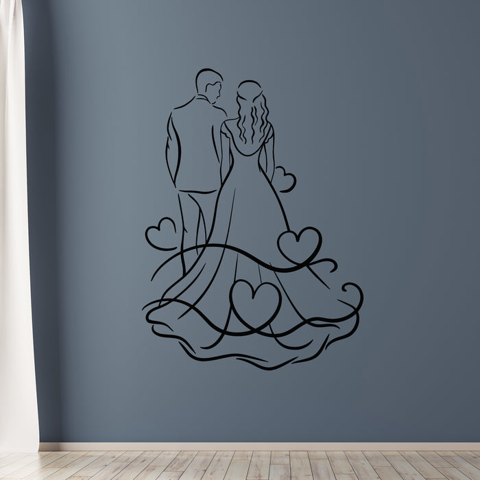 Vinyl Wall Decal Bride And Groom Wedding Room Line Drawing Stickers Mural (L071)