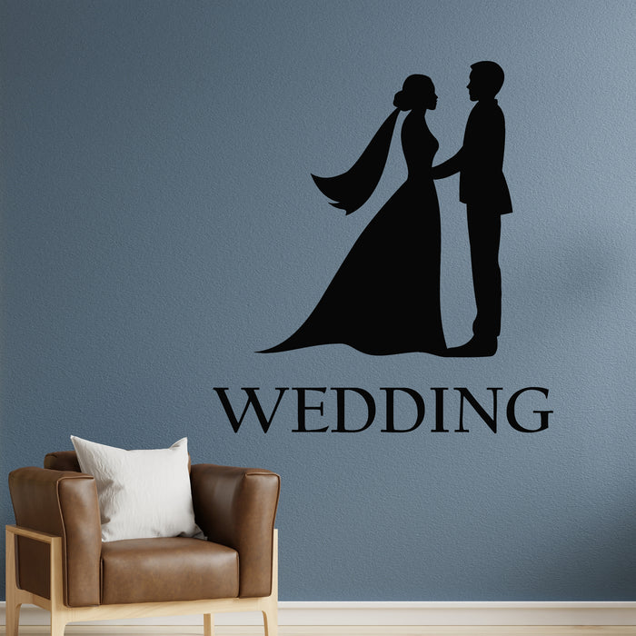 Vinyl Wall Decal Wedding Silhouette Bride And Groom Mr. & Mrs Stickers Mural (L078)