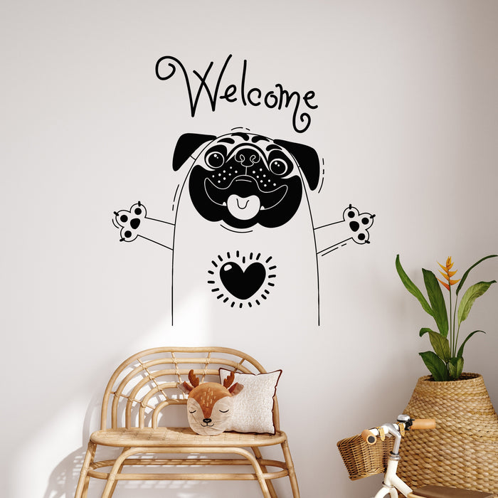 Vinyl Wall Decal Funny Pug Dog Grooming Pets Salon Welcome Stickers Mural (L085)