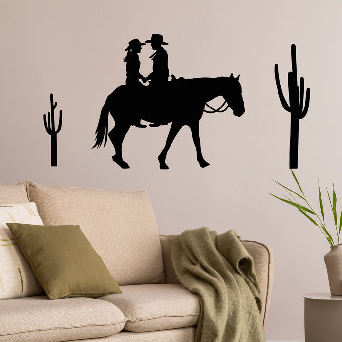 Vinyl Wall Decal Romance Couple Western Movie Riding Horse Silhouette Stickers Mural (g8986)
