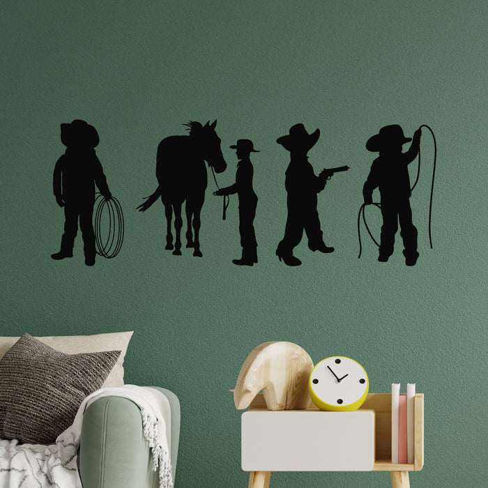 Vinyl Wall Decal Little Cowboy Silhouette Nursery Kids Room Western Stickers Mural (g9499)