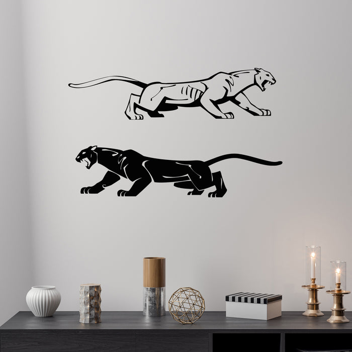 Vinyl Wall Decal Two Panthers Black White Walking Wild Cats Stickers Mural (g8910)