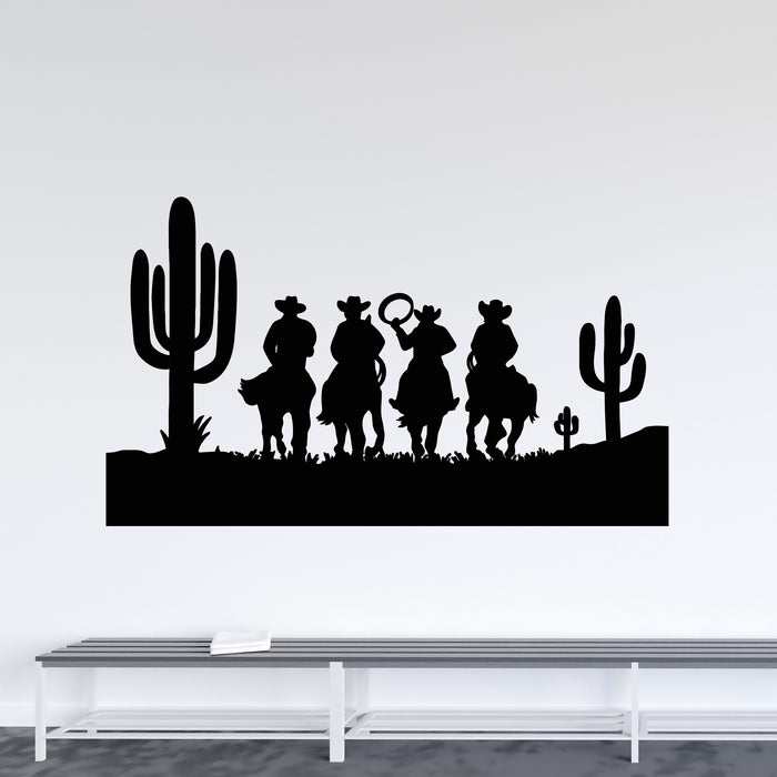 Vinyl Wall Decal Silhouette Cowboys Riding Horses Wild West Stickers Mural (g8837)