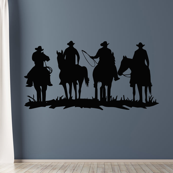 Vinyl Wall Decal Cowboys Riding Horses Silhouette  Country Wild West Stickers Mural (g8872)