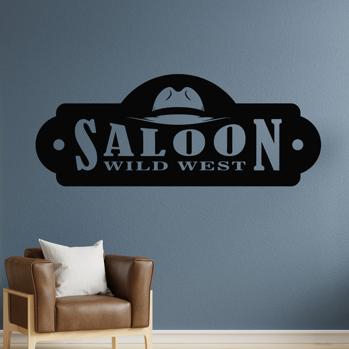 Vinyl Wall Decal Wild West Salon Western Style Cowboy Hat Logo Stickers Mural (g8906)