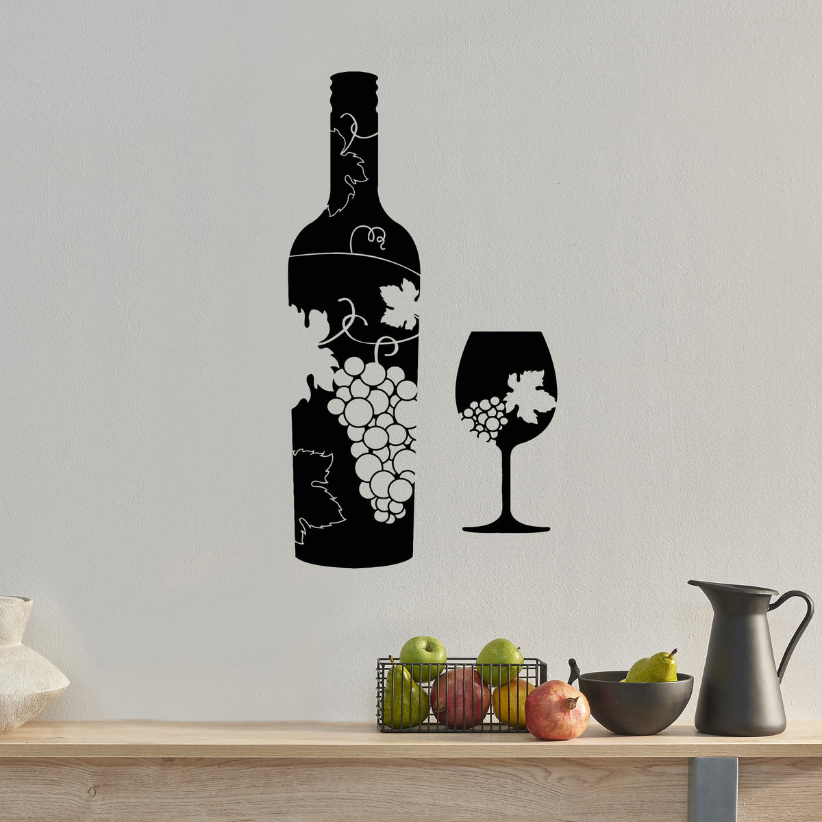 Vinyl Wall Decal Wine Bottle Glass Grapes Bar Alcohol Stickers Mural U ...