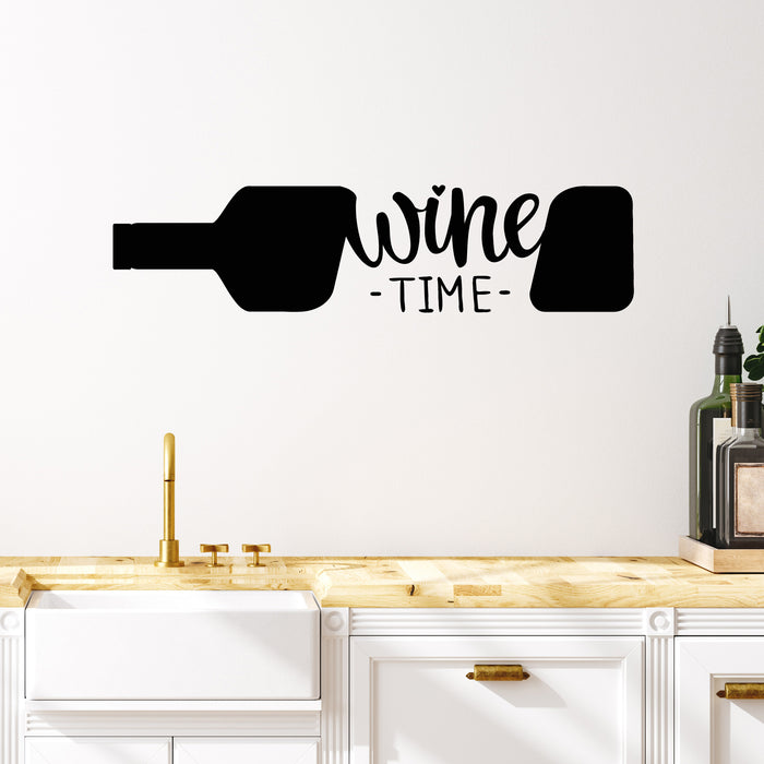 Vinyl Wall Decal Dining Room Cuisine Phrase  Wine Time Abstract Bottle Stickers Mural (g8964)