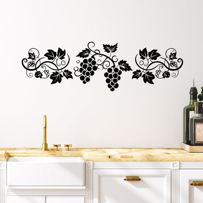 Vinyl Wall Decal Grape Vine With Leaves Pattern Vineyard Decor Stickers Mural (g8883)
