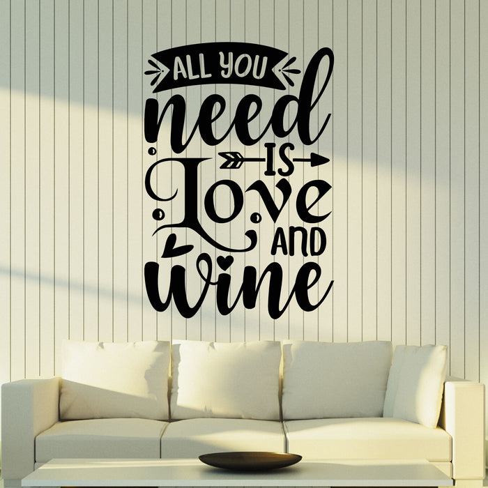 Vinyl Wall Decal Love And Wine Shop Lettering Quote Words Stickers Mural (g8638)