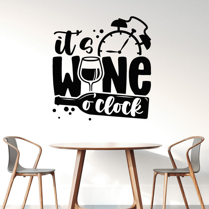 Vinyl Wall Decal Phrase Wine O'clock Wine Glass Kitchen Decor Stickers Mural (g9410)