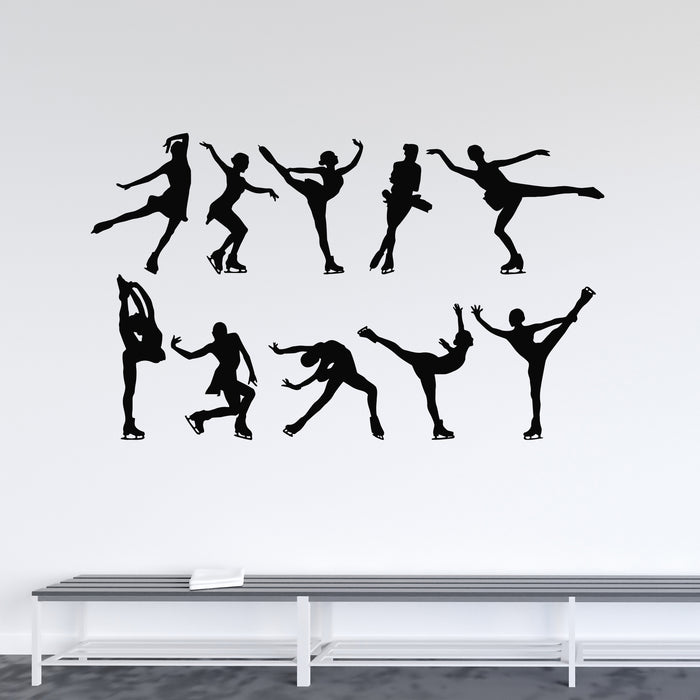 Vinyl Wall Decal Silhouette Figure Skating Women Dancer Ice Skating Stickers Mural (L153)