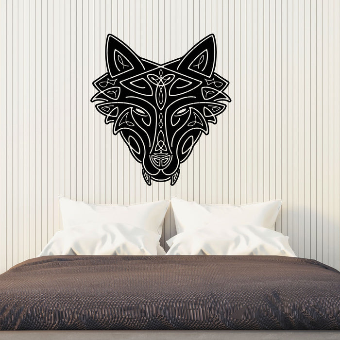 Vinyl Wall Decal Wild Wolf Celtic Animal Head Ornament Stickers Mural (g8592)