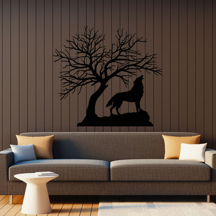 Vinyl Wall Decal Howling Wolf Tree Branches Silhouette Nature Stickers Mural (g8702)