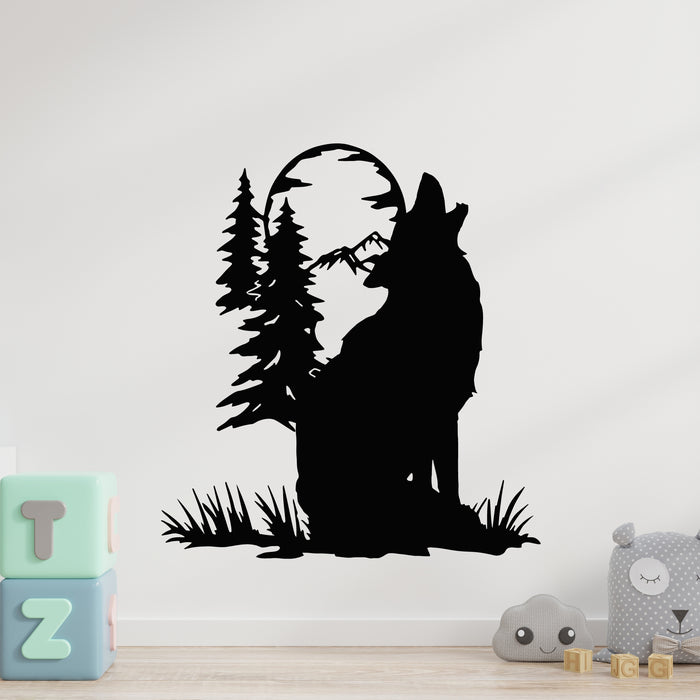 Vinyl Wall Decal Wolf Howling On The Full Moon Forest Tribal Hunter Stickers Mural (g9898)
