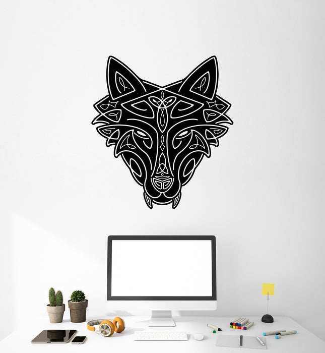 Vinyl Wall Decal Wild Wolf Celtic Animal Head Ornament Stickers Mural (g8592)