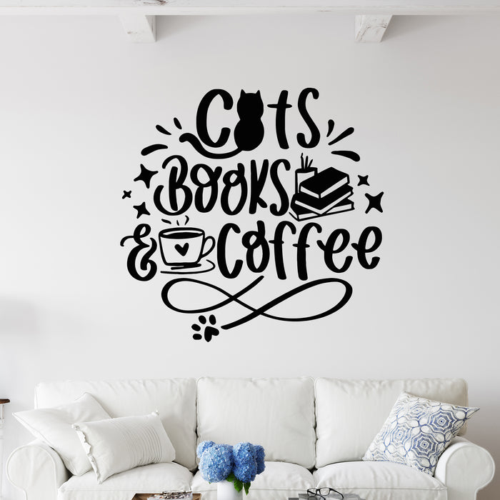 Vinyl Wall Decal Lettering Cats Books Coffee Inspire Words Stickers Mural (g9405)