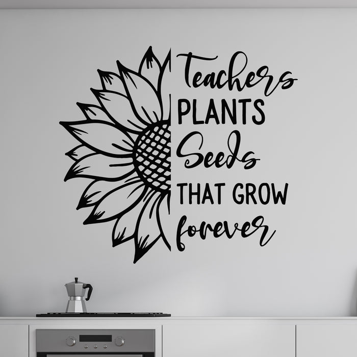 Vinyl Wall Decal Grow Forever Inspirational Quote Sunflower Stickers Mural (g9414)