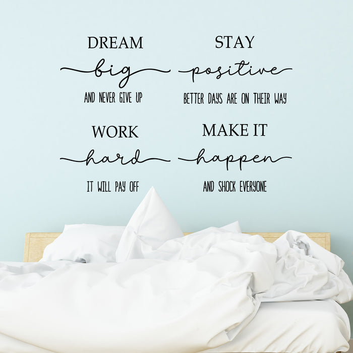 Vinyl Wall Decal Motivational Quotes Posters Dream Big Work Hard Stickers Mural (g9992)