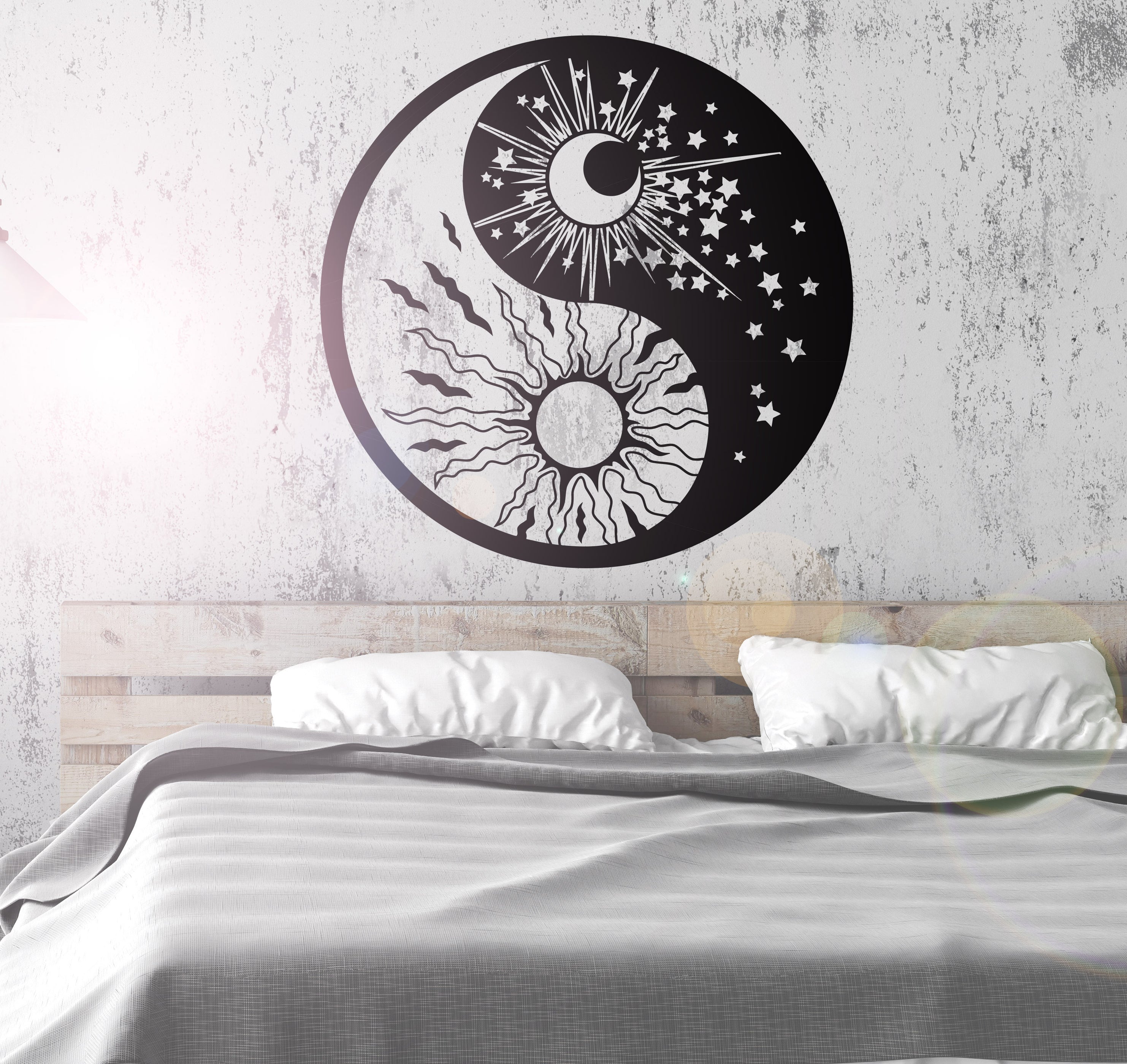 Vinyl Wall Decal Yin Yang Symbol Sun Moon Buddhism Stars Bedroom ...