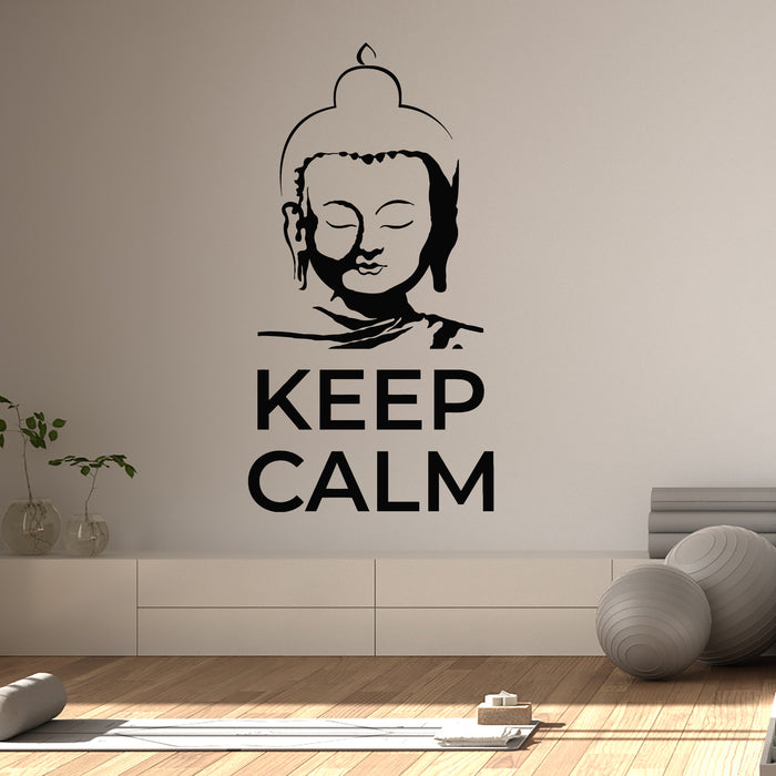 Vinyl Wall Decal Phrase Keep Calm Om Meditation Buddha Head Stickers Mural (g8836)
