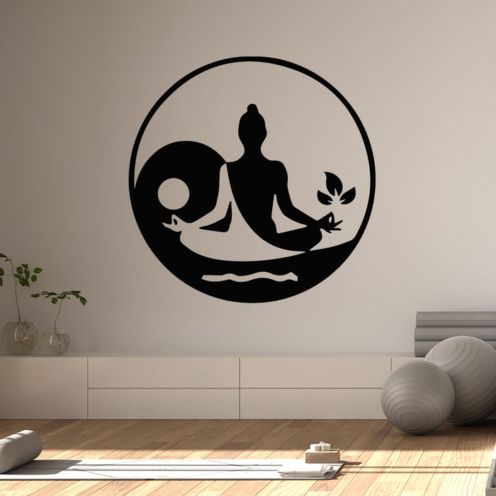 Vinyl Wall Decal Yoga Room Meditation Girl Zhen Yin Yang Philosophy Stickers Mural (g9191)