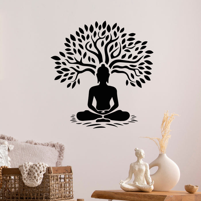 Vinyl Wall Decal Spiritual Life Sitting Buddha Lotus Pose Yoga Stickers Mural (g9455)