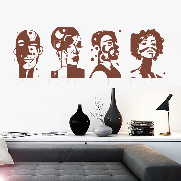 face abstract art decal brown