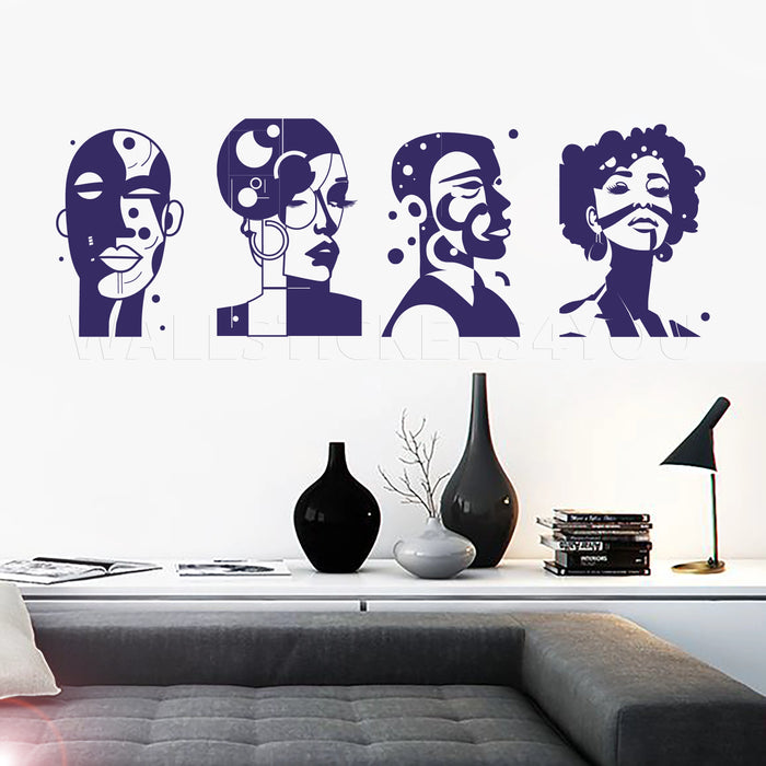 face abstract art decal dark blue