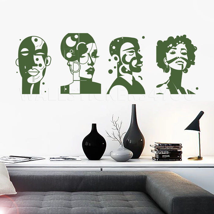 face abstract art decal dark green