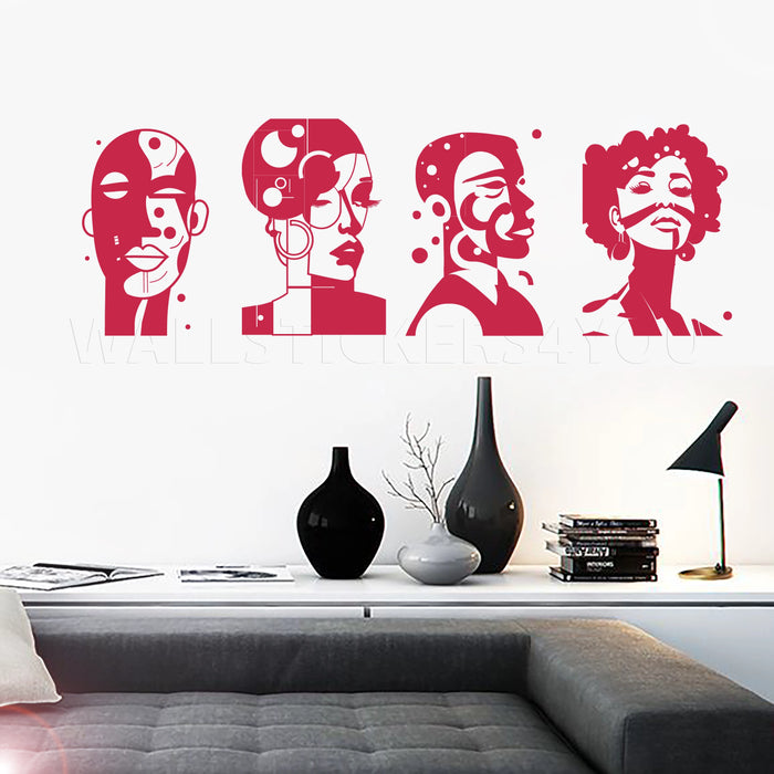 face abstract art decal dark red