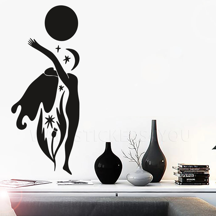 Abstract Woman Stars And Sun Artwork Decal. Big Abstract Wall Art.