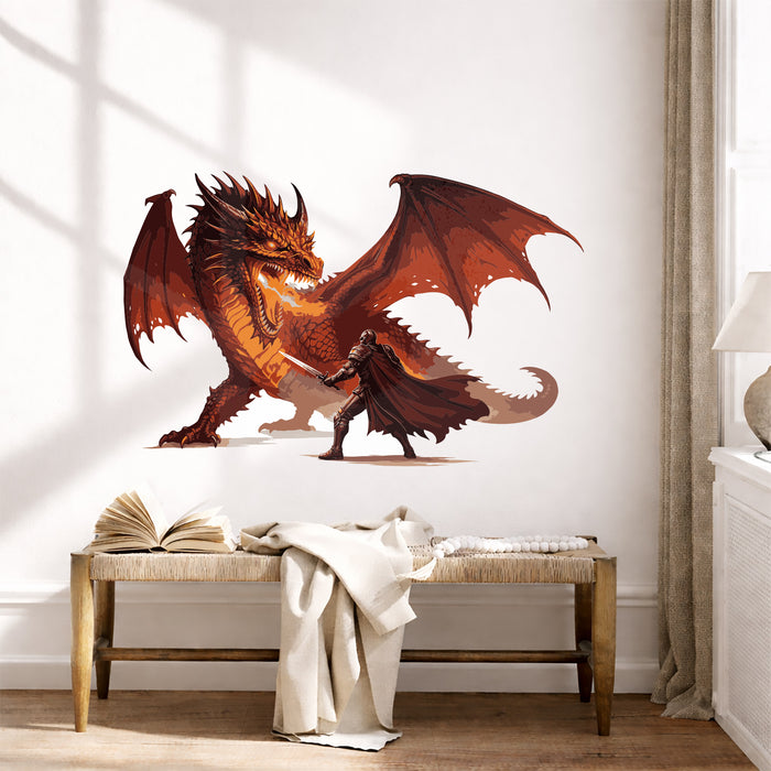 Dragon and Knight Fantasy Colorful Wall Decal z5409