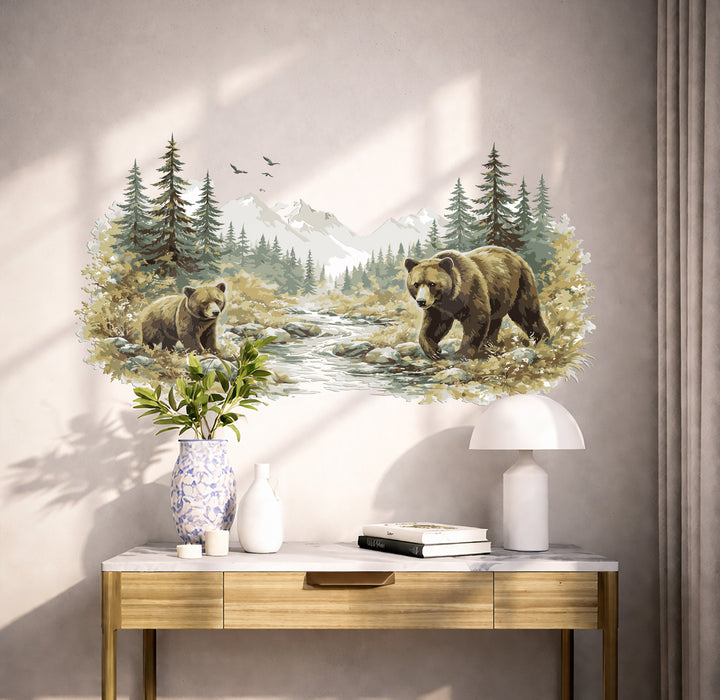 Bears Mountains Forest Colorful Wall Decal z5427